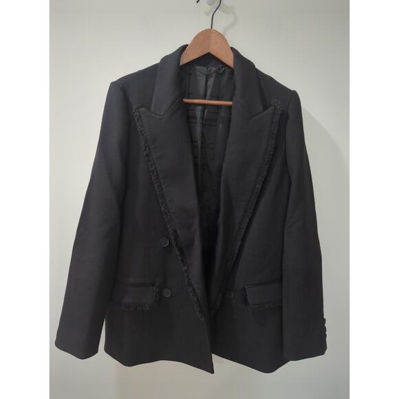 Allsaints Black Fringe Wool Blend Maxine Blazer Jacket - Picture 5 of 10